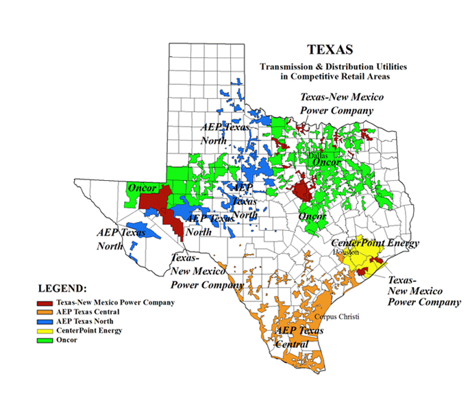 Map Of Texas. Texas Deregulation Map